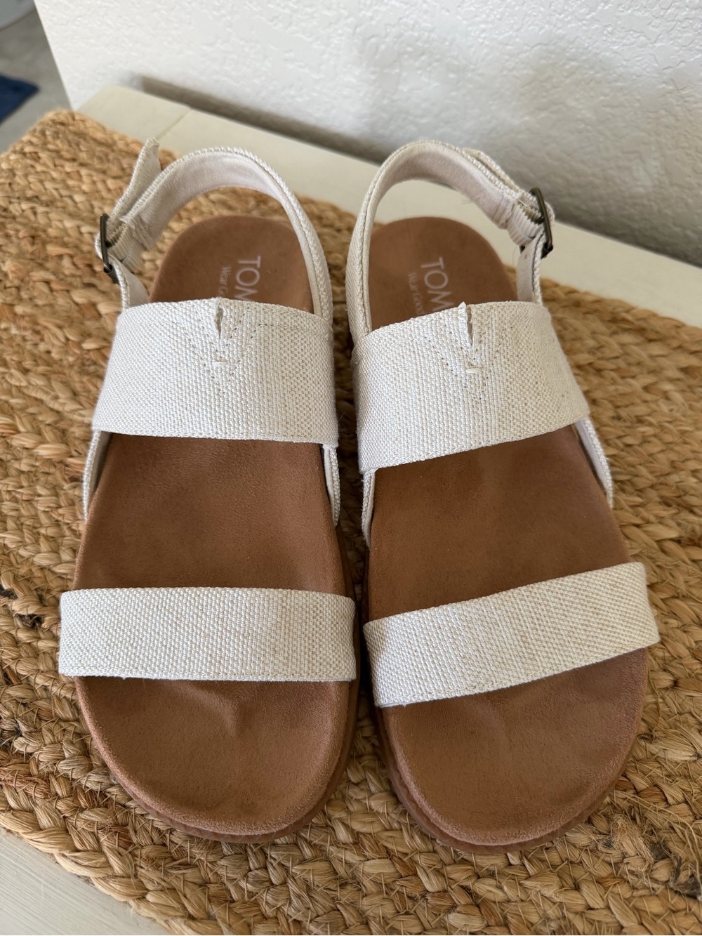 TOMS Kids Cream Canvas Slingback Sandals